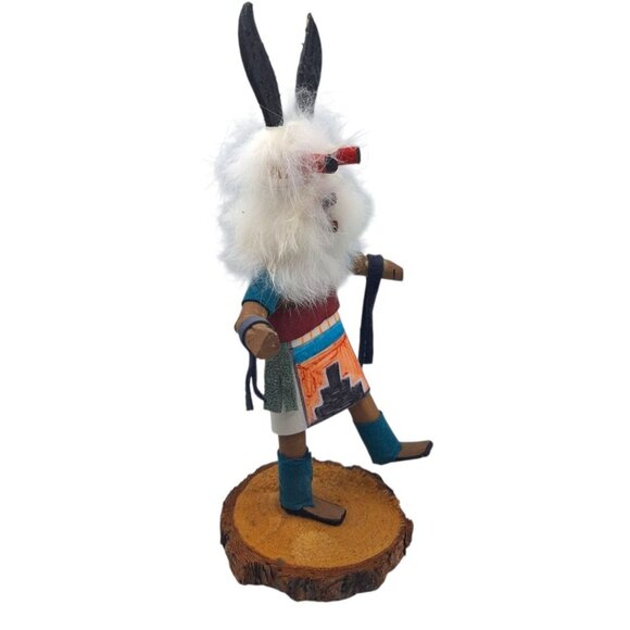 Kachina Handmade Doll Signed 8 Inch Wolf AM Native American Indian Art Wood Fur - Picture 1 of 12